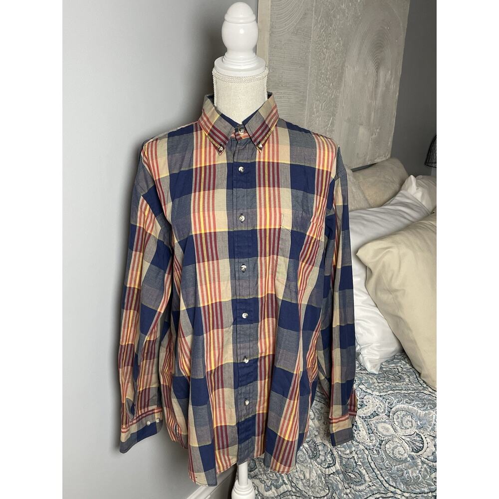 ENRO Men’s L Button Down Shirt Plaid Multicolor Vintage 90s Preppy Casual